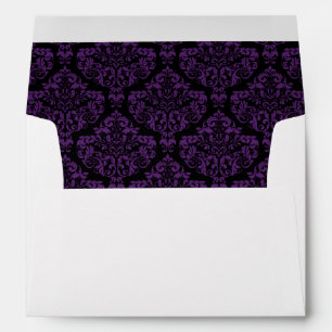 Purple Black Damask Lined Wedding Envelopes