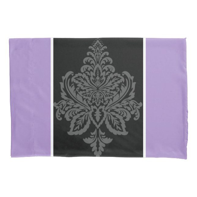 Purple, & black damask print Pillowcase (Front)