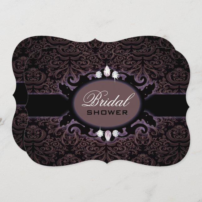 purple black damask victorian gothic bridal shower invitation (Front/Back)