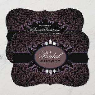 purple black damask victorian gothic bridal shower invitation