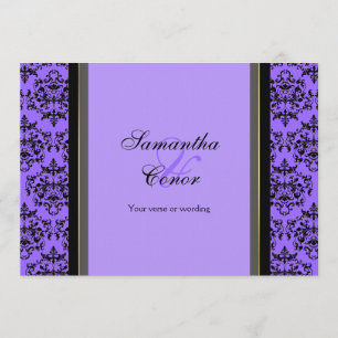 Purple black damask wedding engagement invitation