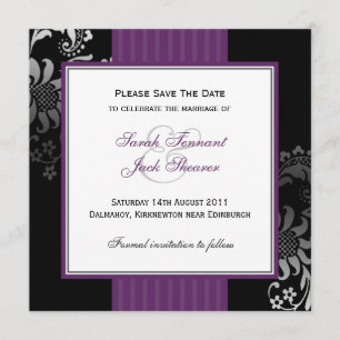 Purple & Black Damask Wedding Save the Date