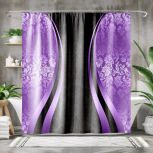 Purple & Black Damasks Geometric Modern Design Shower Curtain