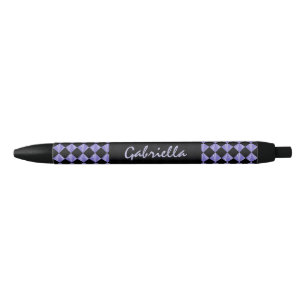 Purple Black Diamond Pattern Personalised Ink Pen