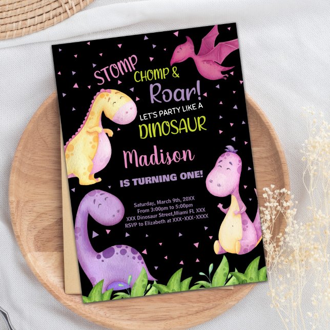 Purple Black Dinosaur Birthday Invitations (Purple Black Dinosaur Birthday Invitations)