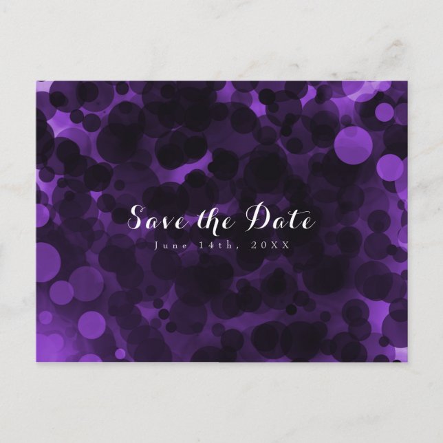 Purple & Black Dots Modern Party Save the Date Announcement Postcard (Front)