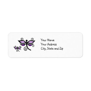 Purple & black Dragonflies on yellow address label Return Address Label