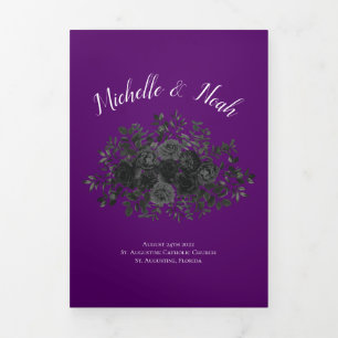 Purple Black Elegant Rose Gothic Wedding Tri-Fold Programme