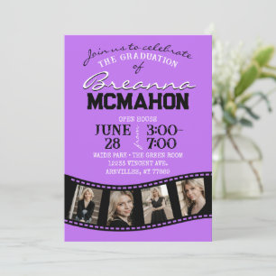 Purple & Black Filmstrip 5 Photo Graduation Invitation