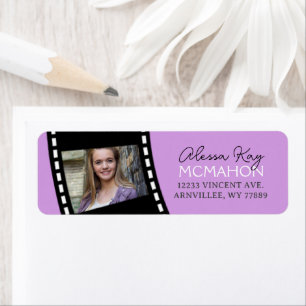 Purple & Black Filmstrip Photo Return Address Label