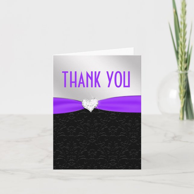 Purple Black Floral Damask Diamond Thank You (Front)
