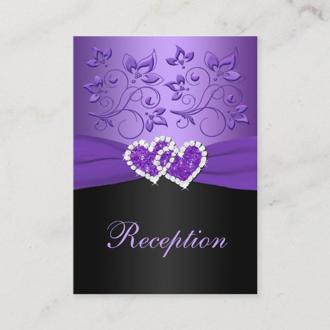 Purple, Black Floral Joined Hearts Enclosure Card (Front)