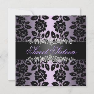 Purple & Black Floral Sweet 16 Birthday Invitation