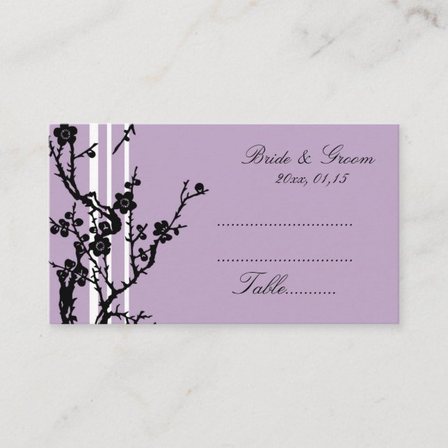 Purple Black Floral Wedding Place Setting Cards (Front)