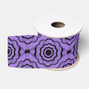 Purple Black Flower Seamless Pattern Grosgrain Ribbon