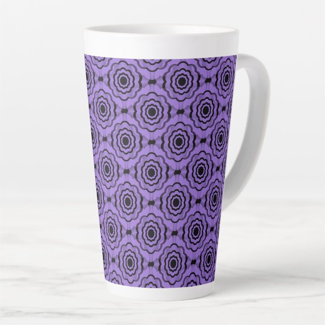 Purple Black Flower Seamless Pattern Latte Mug (Right Angle)