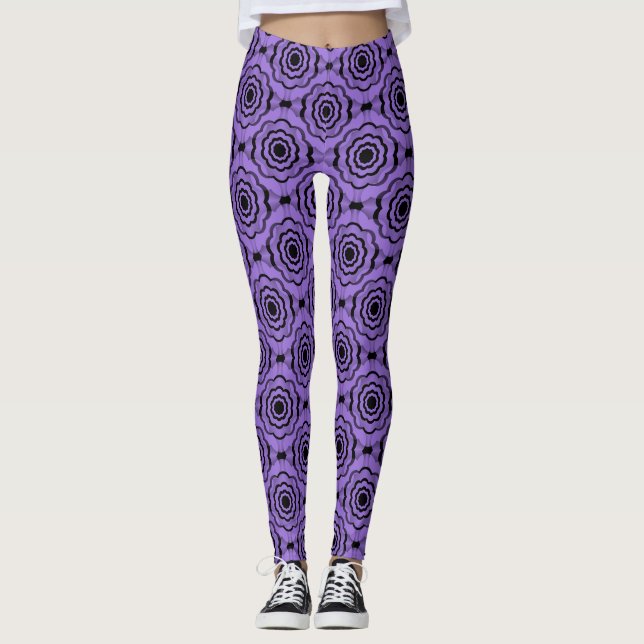Purple Black Flower Seamless Pattern Leggings (Front)