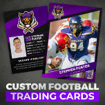 Purple & Black Football Trading Card Custom Logo<br><div class="desc">Show off your team pride with this sleek and customisable Purple and black football trading card. Featuring a bold cardinal logo and a dynamic player photo, this card is sure to stand out in any collection. Personalise the card with your player's name, number, position, stats, and even a custom message....</div>