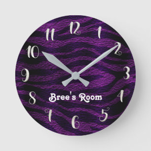 Purple & Black Funky Zebra Print Personalised Round Clock