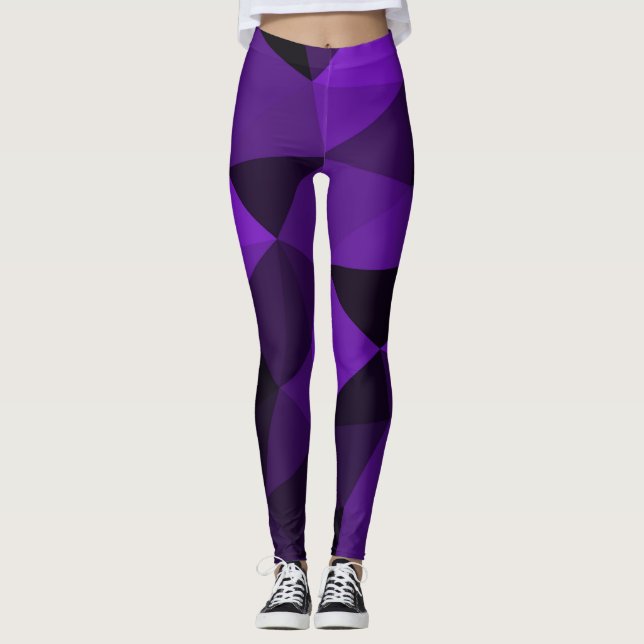 Purple black geometric mesh pattern leggings (Front)