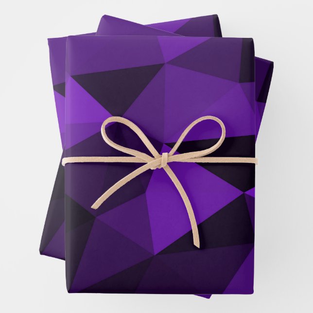 Purple black geometric mesh pattern wrapping paper sheet (In situ)