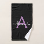 Purple Black Girly Script Monogram Name Hand Towel<br><div class="desc">Black and Purple Simple Script Monogram Name Bath Towel. This makes the perfect sweet 16 birthday,  wedding,  bridal shower,  anniversary,  baby shower or bachelorette party gift for someone that loves glam luxury and chic styles.</div>