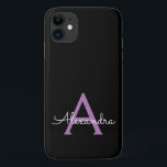 Purple Black Girly Script Monogram Name Modern iPhone 11 Case<br><div class="desc">Purple and Black Monogram Add Your Own Name Phone Case. This makes the perfect sweet 16 birthday,  wedding,  bridal shower,  anniversary,  baby shower or bachelorette party gift for someone that loves glam luxury and chic styles.</div>