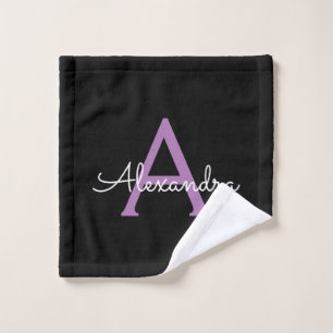 Purple Black Girly Script Monogram Name Wash Cloth