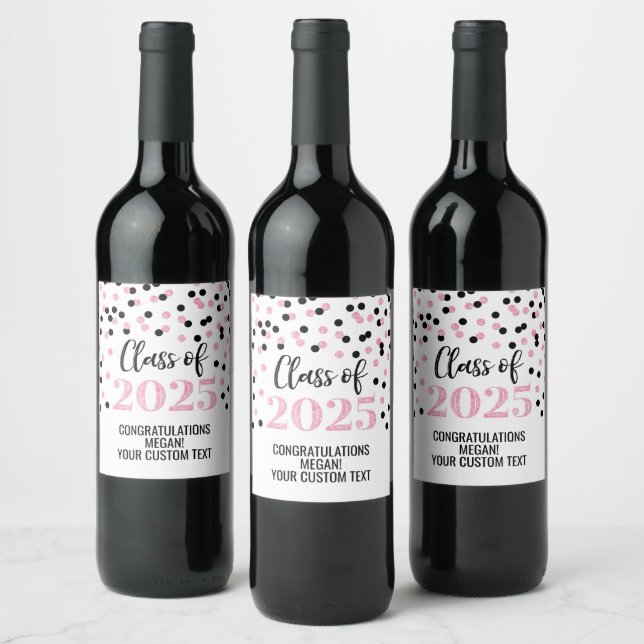 Purple Black Glitter Class of 2025 Graduation Wine Label (Bottles)