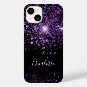 Purple black glitter monogram name Case-Mate iPhone 14 case