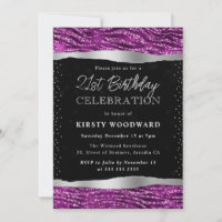 Purple & Black Glitter Tiger Stripes 21st Birthday