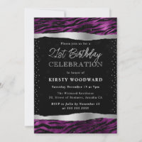 Purple & Black Glitter Tiger Stripes 21st Birthday