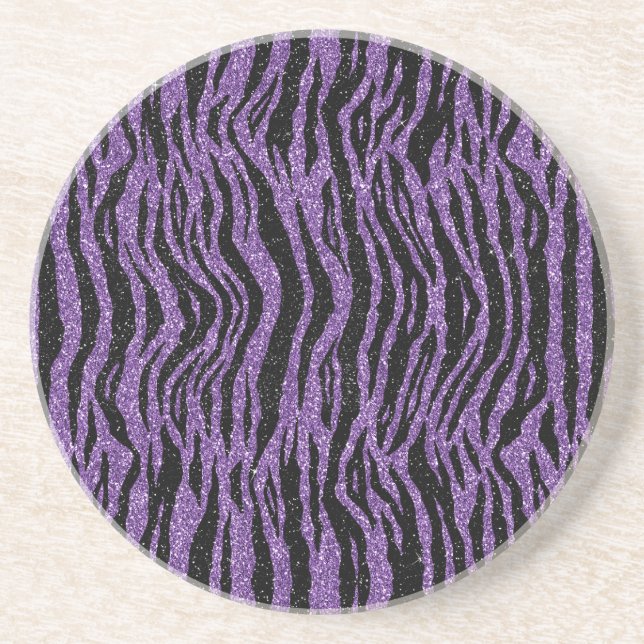 Purple Black Glitter Zebra Print Coaster (Front)