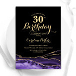 Purple Black Gold Agate 30th Birthday Invitation<br><div class="desc">Purple,  black and gold agate 30th birthday party invitation. Elegant modern design featuring watercolor agate marble geode background,  faux glitter gold and typography script font. Trendy invite card perfect for a stylish women's bday celebration. Printed Zazzle invitations or instant download digital printable template.</div>