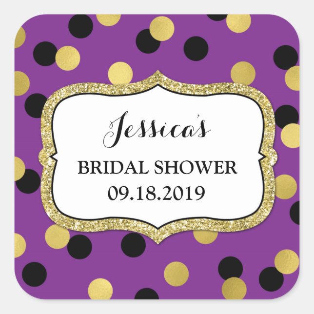 Purple Black Gold Dots Bridal Shower Favour Tag (Front)