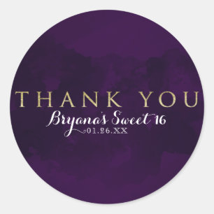 Purple Black & Gold Glam Modern Party Favour Classic Round Sticker