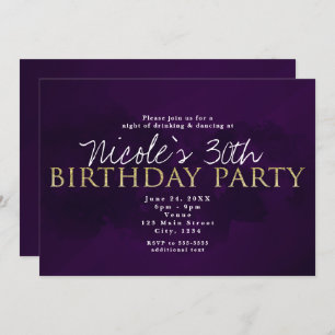 Purple Black & Gold Glam Modern Party Invitations