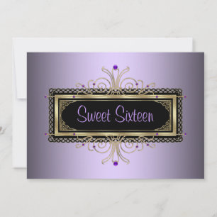 Purple Black Gold Sweet Sixteen Birthday Party Invitation