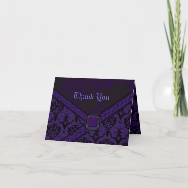 Purple & Black Goth Lace Wedding Thank You Card (Front)
