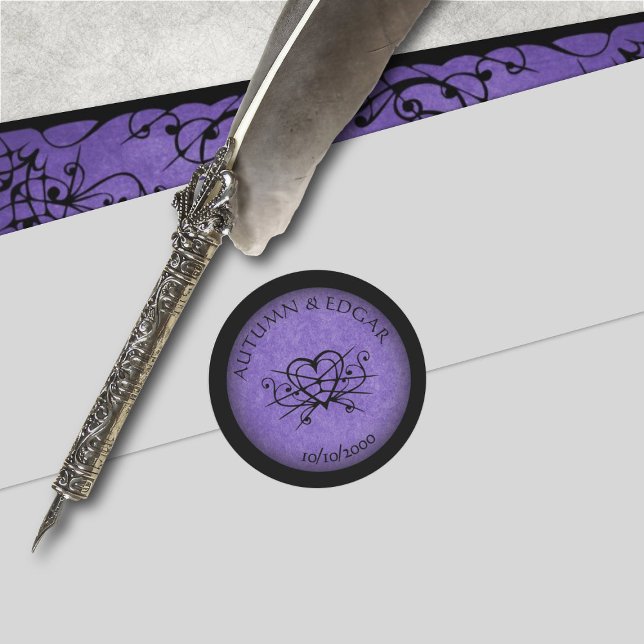 Purple Black Gothic Wedding Classic Round Sticker (Creator Uploaded)