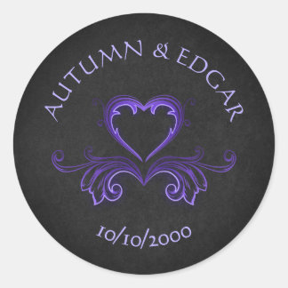 Purple Black Gothic Wedding Classic Round Sticker