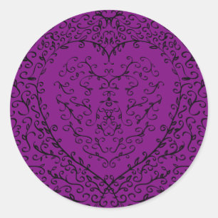Purple & Black Gothic Wedding Heart Classic Round Sticker