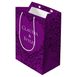 Purple & Black Gothic Wedding Heart Medium Gift Bag