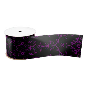 Purple & Black Gothic Wedding Heart Satin Ribbon