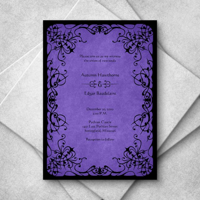 Purple Black Gothic Wedding Invitation (Creator Uploaded)