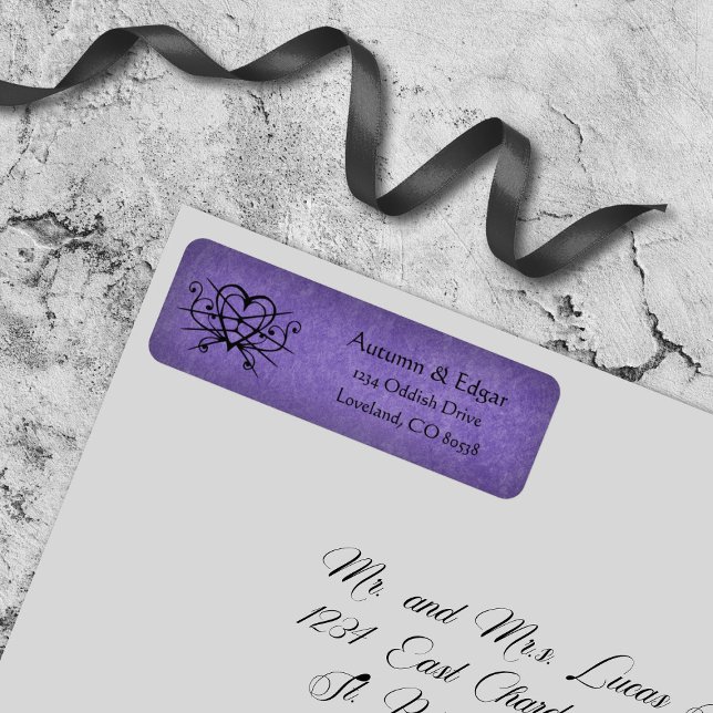 Purple Black Gothic Wedding Return Address Label (Creator Uploaded)