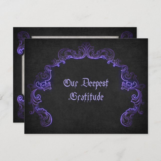 Purple Black Gothic Wedding Thank You Card (Front/Back)