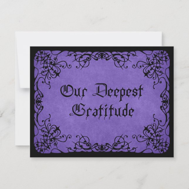 Purple Black Gothic Wedding Thank You Card (Front)