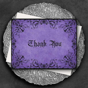 Purple Black Gothic Wedding Thank You Card