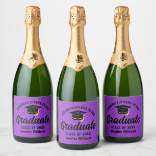 Purple Black Graduate Custom Graduation Party Sparkling Wine Label
